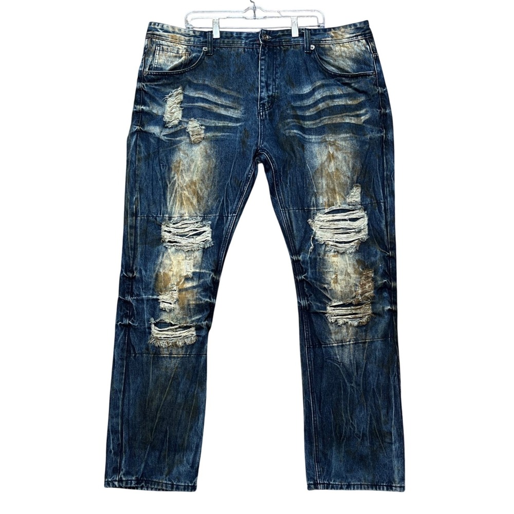 Decibel Jeans Mens 42x32 Medium Wash Distressed Ripped Streetwear Denim 5-Pocket